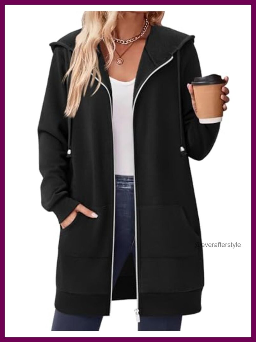 Women's Zip Up Hoodie Long Tunic Oversized Fleece Sweatshirt Long Sleeve Casual
